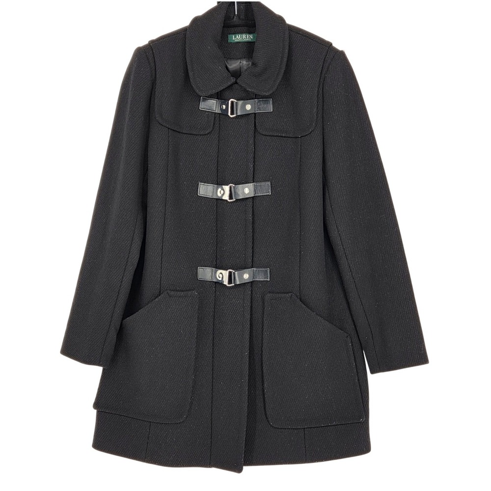 Lauren Ralph Lauren Women's 4‎ Wool Blend Duffle Coat Buckle Toggles Black VTG